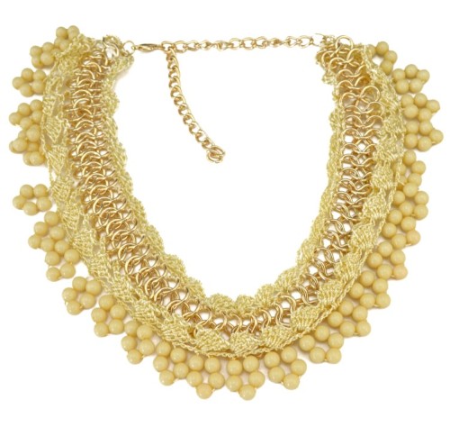 New Fashion Style  Gold Plated Link Chain  Weave Lace Beads Tassels Choker Necklace N-3080