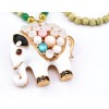 New Gold plated white cat eye stone fat cute elephant Pendant Long Necklace N-3417