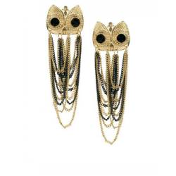 E-2073 Europe style golden black chain tassels owl stud earrings
