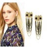 E-2073 Europe style golden black chain tassels owl stud earrings
