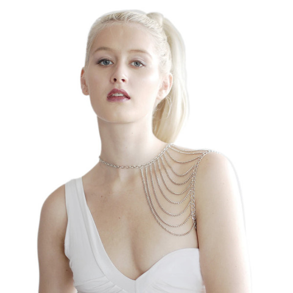 N-3088 NEW Ladies Silver Dangling Linked Shoulder Body Chain Necklaces