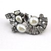 Fashion Silver/Gun black  plated clear rhinestone crystal flower pearl Ear Stud ear cuff E-2090