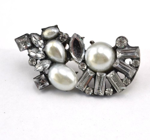 Fashion Silver/Gun black  plated clear rhinestone crystal flower pearl Ear Stud ear cuff E-2090