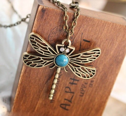 N-2611Vintage Trend fashion dragonfly pendant necklace long jewelry for women