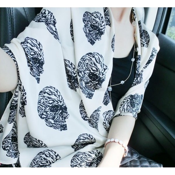 Korea fashion style white black khaki 3 colors Silk chiffon skeleton head square scarves shawl C-0059