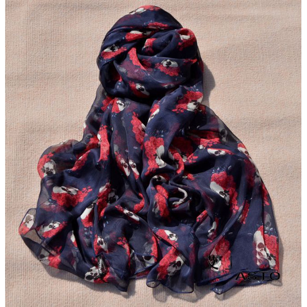 C-0061 Korea fashion styles chiffon skull rose flower square scarves shawl