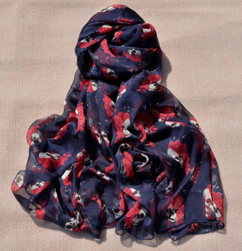 C-0061 Korea fashion styles  chiffon skull rose flower square scarves shawl