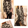 C-0060 Korea fashion styles black chiffon 3D skull head flower square tassels scarves shawl