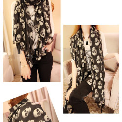 C-0060 Korea fashion styles black chiffon 3D skull head flower square tassels scarves shawl