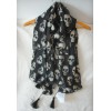 C-0060 Korea fashion styles black chiffon 3D skull head flower square tassels scarves shawl