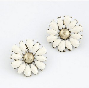 E-2136 korea style bronze alloy white resin gem sun flower stud earrings