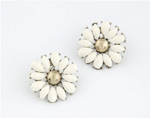 E-2136 korea style bronze alloy white resin gem sun flower stud earrings