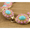 S-0081 European  Style  Gold Plated Alloy Rhinestone Pink Blue Resin Gem Choker Necklace Bracelet Set