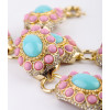 S-0081 European  Style  Gold Plated Alloy Rhinestone Pink Blue Resin Gem Choker Necklace Bracelet Set