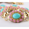 S-0081 European  Style  Gold Plated Alloy Rhinestone Pink Blue Resin Gem Choker Necklace Bracelet Set