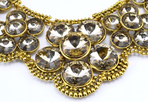 N-3095 European Vintage Gold Metal Charming Crystal Shinning Flowers Bib Pendant Necklace