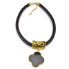 N-3094 European Vintage Gold Metal Hollow Out Flower Black Resin Four Leaf Clover  Pendant Necklace