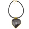 N-4864 European Vintage Style Gold Metal Black Leather Chain Resin Heart Pendant Necklace