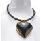 N-4864 European Vintage Style Gold Metal  Black Leather Chain Resin Heart Pendant Necklace