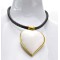 N-4864 European Vintage Style Gold Metal  Black Leather Chain Resin Heart Pendant Necklace