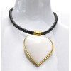 N-4864 European Vintage Style Gold Metal Black Leather Chain Resin Heart Pendant Necklace