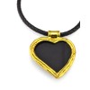 N-4864 European Vintage Style Gold Metal Black Leather Chain Resin Heart Pendant Necklace