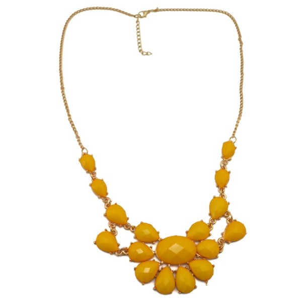 N-3097 European Fashion Gold Plated Metal Resin Drop Gem Flower Pendant Necklace