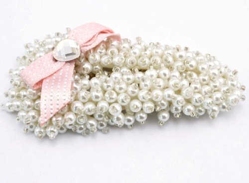 F-0126 Fashion korea style lovely pure small white/pink simulating-pearl bowknot hair clip