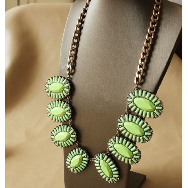 N-3114 New Arrival  Vintage Style Metal Rhinestone 5colors resin gem flower Pendant Necklace