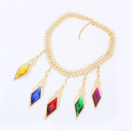 N-4279 New Arrival  Fashion CharmingGold Plated Metal Colorful Rhombus Crystal Pendant Necklace