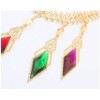 N-4279 New Arrival  Fashion CharmingGold Plated Metal Colorful Rhombus Crystal Pendant Necklace