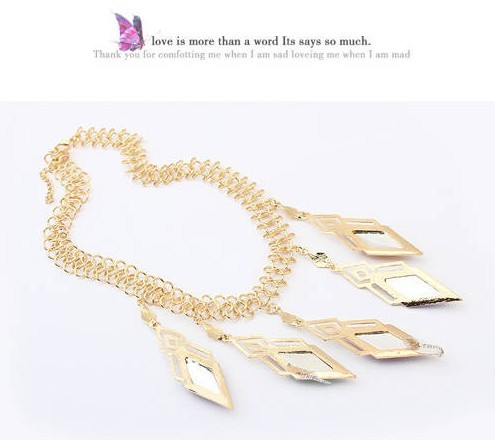 N-4279 New Arrival  Fashion CharmingGold Plated Metal Colorful Rhombus Crystal Pendant Necklace