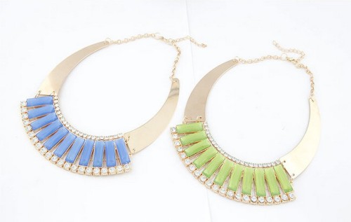 N-4280 New Arrival Korea Style Gold Plated Metal Rhinestone Geometry Gem Sector Pendant Necklace