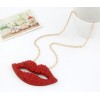 N-2913 New European Gold Plated Chain Red Rhinestone Lip Pendant Necklace