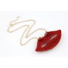 N-2913 New European Gold Plated Chain Red Rhinestone Lip Pendant Necklace