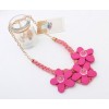 N-3115 New Arrival Fashion Koear Ribbon Gold Plated Chain Wood Flower Acrylic Crystal Pendant Necklace
