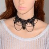 N-1639 New Gothic Black needle lace Hollow Out Flower chain tassels rhinestone gem Pendant Necklace