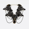 N-1639 New Gothic Black needle lace Hollow Out Flower chain tassels rhinestone gem Pendant Necklace