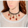 N-1641 New Gothic Black silk Flower chain Bronze Alloy Red Crystal Drop Pendant Choker Necklace
