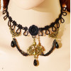 S-0083 New Gothic Black silk Lace Flower chain Big Flower Bronze Alloy Spider Drop Tassel Chain Pendant Choker Necklace Bracelet Ring Set