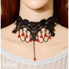 S-0084 New Gothic Black Hollow Out Lace Flower Chain Red Beads Pendant Necklace Bracelet Set