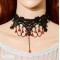 S-0084 New Gothic Black Hollow Out Lace Flower Chain Red Beads Pendant Necklace Bracelet Set