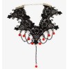 S-0084 New Gothic Black Hollow Out Lace Flower Chain Red Beads Pendant Necklace Bracelet Set