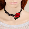 S-0087 New Gothic Black Hollow Out Lace Flower Chain Red Flower Pendant Necklace Bracelet Set