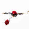 S-0087 New Gothic Black Hollow Out Lace Flower Chain Red Flower Pendant Necklace Bracelet Set