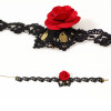 S-0087 New Gothic Black Hollow Out Lace Flower Chain Red Flower Pendant Necklace Bracelet Set
