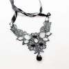 N-1642 New Gothic Black White Hollow Out Lace Crystal Resin Gem Drop Necklace