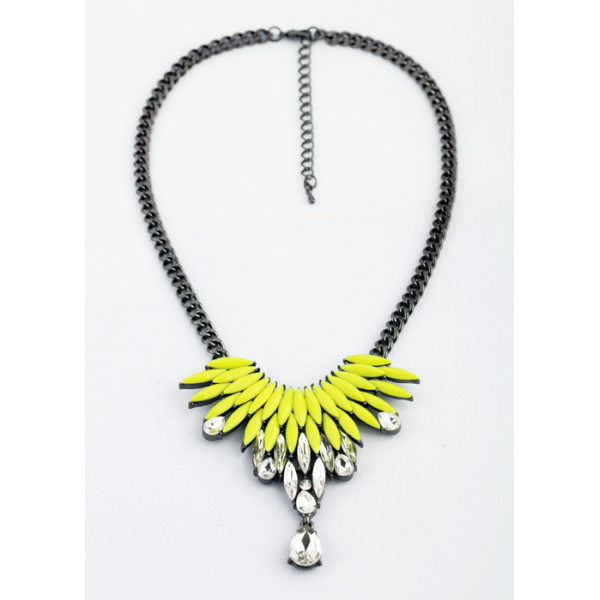 N-3119 New Arrival Fashion Gun Black Metal fluorescence resin gem clear Crystal Pendant Necklace