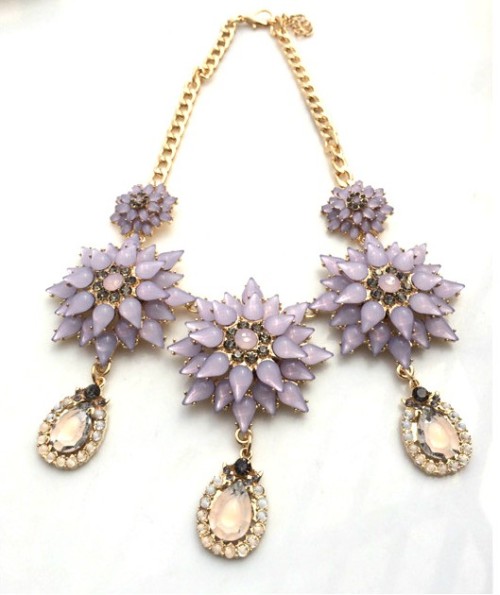 N-3121 New Arrival Extravagant Fashion Charming Light Purple Crystal Flower Drop Pendant choker Necklace
