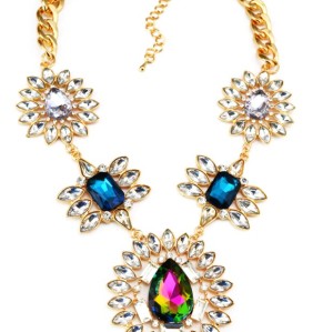 N-3125 New Arrival European Fashion Charming Gold Plated Metal Colorful  Crystal Flower Pendant Necklace